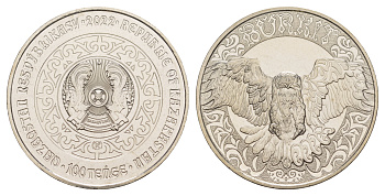 Казахстан 100 тенге 2022 беркут, оригинальный буклет KM NEW медно-никель  UNC  2-5-2-28