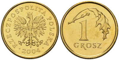 Польша 1 грош 2004 MW KM 276, Parchimowicz 701m латунь UNC 02-264-15
