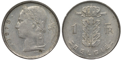 Бельгия 1 франк 1975 Belgie, Бодуэн I (1951-1993) KM 143.1 медно-никель 4128-922