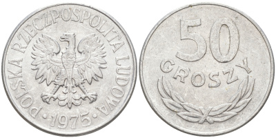 ПОЛЬША 50 ГРОШЕЙ 1975 MW KM 48.1 алюминий XF 190-446