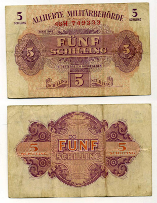 АВСТРИЯ 5 ШИЛЛИНГОВ 1944 ОККУПАЦИЯ СОЮЗНИКОВ, ВТОРАЯ МИРОВАЯ ВОЙНА Pick 105 бумага 8595-11-2-2