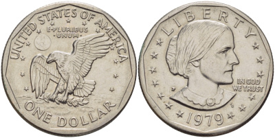 США 1 доллар 1979 P, Сьюзен Энтони KM 207 медь плакированная медно-никелем 34-211