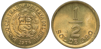 Перу 1/2 соля 1976 KM 265 латунь aUNC 4189-945