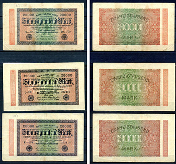 Германия набор из 3 банкнот (200000 марок) 1923 с 3 разными водяными знаками (Маленькие круги, G&D в звездах, Сетка) Pick 85 a, b, c бумага 7547-52-3-1