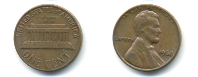 США 1 ЦЕНТ 1968 ЛИНКОЛЬН KM 201 медь цинк 89-514