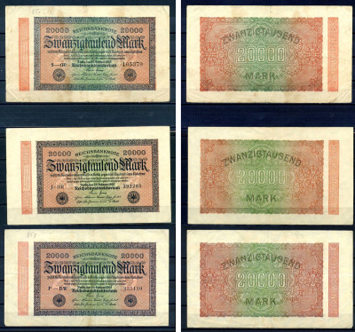 Германия набор из 3 банкнот (200000 марок) 1923 с 3 разными водяными знаками (Маленькие круги, G&D в звездах, Сетка) Pick 85 a, b, c бумага 7547-52-3-1