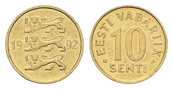 Эстония 10 сентов 1992 KM 22 латунь UNC 4668-634