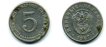 Панама 5 сентесимо 1967 KM 23.2 медно-никель 29-1246