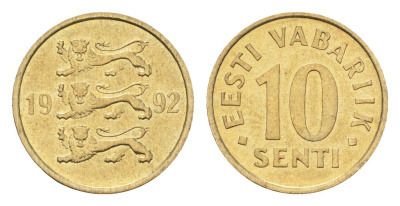 Эстония 10 сентов 1992 KM 22 латунь UNC 4668-634