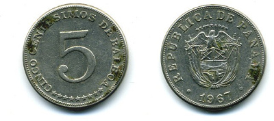 Панама 5 сентесимо 1967 KM 23.2 медно-никель 29-1246