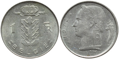 БЕЛЬГИЯ 1 ФРАНК 1972 BELGIE KM 143.1 медно-никель 4395-441