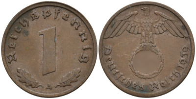 Германия 1 рейхспфенниг 1939 A KM 89, J. 361 бронза 4147-1155