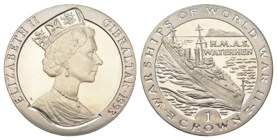 Гибралтар 1 крона 1993 Боевые корабли Второй мировой войны - HMAS Waterhen KM 123 медно-никель BU 1078-1-23