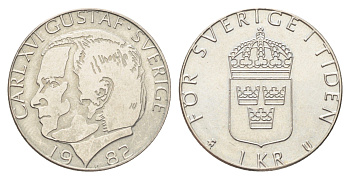 Швеция 1 крона 1982 Карл XVI Густав (1973- ) KM 852a медно-никель 4706-954