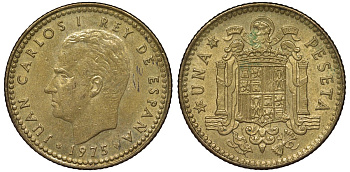 Испания 1 песета 1975 (79) Хуан Карлос I (1975-2014) KM 806 алюминиевая бронза 4128-1055