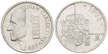 ИСПАНИЯ 1 ПЕСЕТА 1993 ХУАН КАРЛОС I (1975-) KM 832 алюминий 214-115
