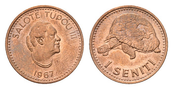 Тонга 1 сенити 1967 год-тип, Салоте Тупоу III (1900-1965) KM 4 бронза UNC 84-926