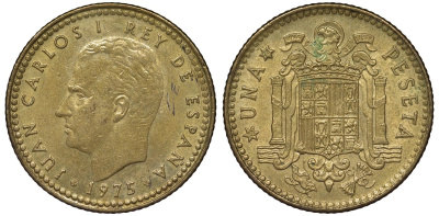 Испания 1 песета 1975 (79) Хуан Карлос I (1975-2014) KM 806 алюминиевая бронза 4128-1055