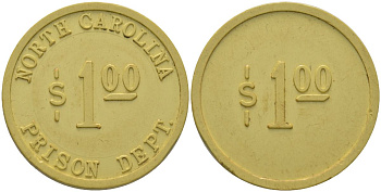 США, тюремное управление Северной Каролины тюремный жетон в 1 доллар ND (1962-1963) пластик 118-231