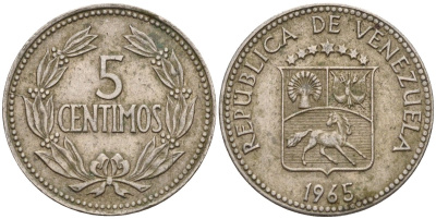 Венесуэла 5 сентимо 1965 KM 38 медно-никель 4541-521