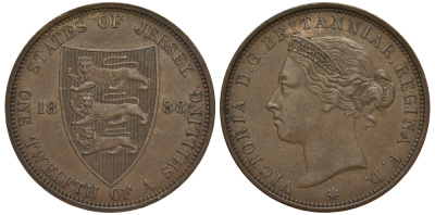 Джерси 1/12 шиллинга 1888 Виктория (1837-1901) KM 8 бронза 650-321