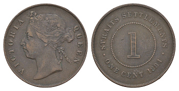 Стрейтс-Сетлментс (Стрейтс Сетлментс) 1 цент 1884 Виктория (1837-1901) KM 9a бронза 1518-345