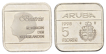 Аруба 5 флоринов 1998 KM 12 сталь плакированная никелем UNC 4662-446