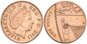 Великобритания 1 пенни 2011 Елизавета II (1952-2022) KM 1107, Spink B6 сталь плакированная медью 4609-735
