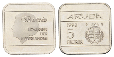 Аруба 5 флоринов 1998 KM 12 сталь плакированная никелем UNC 4662-446