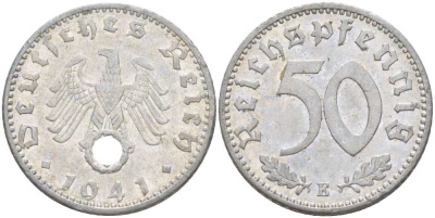 ГЕРМАНИЯ 50 РЕЙХСПФЕННИГОВ 1941 E KM 96, J.372 алюминий 202-943