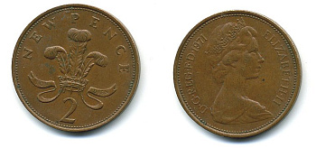 Великобритания 2 пенса 1971 Елизавета II (1952-2022) КМ 916, Spink 4235 (C1) бронза 4110-526