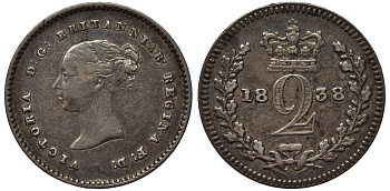 Великобритания 2 пенса 1838 Виктория (1837-1901), для обращения в Британской Гвиане и некоторых частях Британской Вест-Индии KM 729, Spink 3914E серебро 1524-424