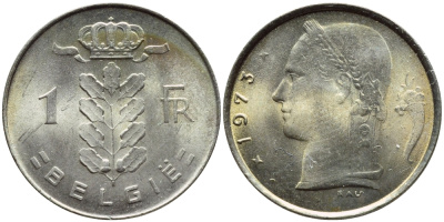БЕЛЬГИЯ 1 ФРАНК 1973 BELGIE KM 143.1 медно-никель 4395-451