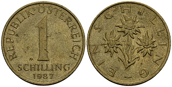 Австрия 1 шиллинг 1987 KM 2886 алюминиевая бронза 4135-216