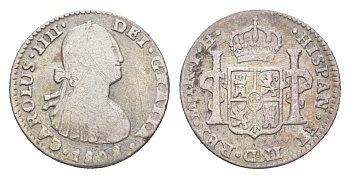 Мексика 1 реал 1808 Mo, Карл IV (1788-1808) KM 81 серебро 603-824