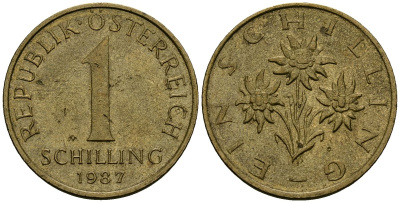 Австрия 1 шиллинг 1987 KM 2886 алюминиевая бронза 4135-216