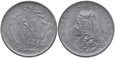 Турция 50 курушей 1972 Анатолийская невеста KM 899 нержавеющая сталь 4541-732