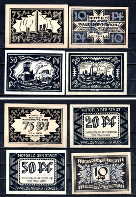 Вальденбург (Нижняя Силезия) набор из 4 нотгельдов 1921 2193-32-2-1