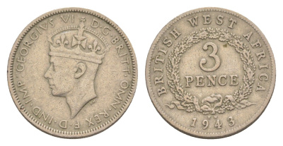 Британская Западная Африка 3 пенса 1943 Георг VI (1936-1952) KM 21 медно-никель 28-547