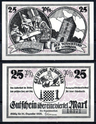 Штрёбек (Пруссия, Саксония) 25 пфеннигов 1921 Mehl Grabowski 1285.1a-1/3 бумага UNC (пресс) 7556-61-1-1