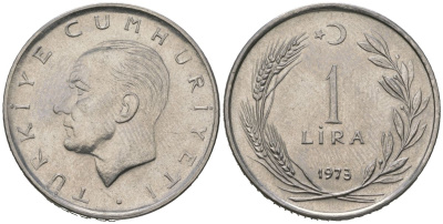 Турция 1 лира 1973 Мустафа Кемаль Ататюрк KM 889a.2 нержавеющая сталь BU 4620-554