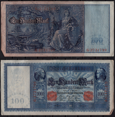 Германия 100 марок 1910 Pick 42 (1) бумага 7191-47-1-1