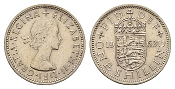 Великобритания 1 шиллинг 1963 Елизавета II (1952-2022), Английский герб KM 904, Spink 4147 медно-никель 4177-325
