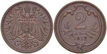 АВСТРИЯ 2 ГЕЛЛЕРА 1912 ФРАНЦ ИОСИФ (1846-1918) KM 2801 бронза 201-336