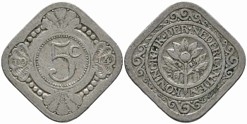 НИДЕРЛАНДЫ 5 ЦЕНТОВ 1914 ВИЛЬГЕЛЬМИНА (1890-1948) KM 153 медно-никель 112-449