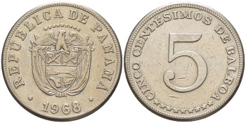 Панама 5 сентесимо 1968 KM 23.2 медно-никель 4519-617