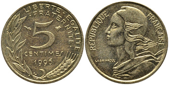 ФРАНЦИЯ 5 САНТИМОВ 1996 ТИП MARIANNE KM 933 медь алюминий никель 99-1131