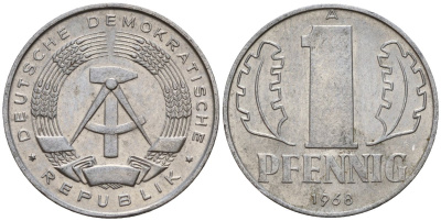 ГДР 1 пфенниг 1968 A KM 8.1 алюминий 100-362