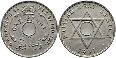 Британская Западная Африка 1 пенни 1947 Георг VI (1937-1952) KM 19 медно-никель 1523-541