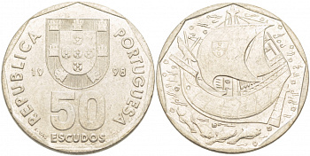 ПОРТУГАЛИЯ 50 ЭСКУДО 1998 KM 636 медно-никель 4403-844